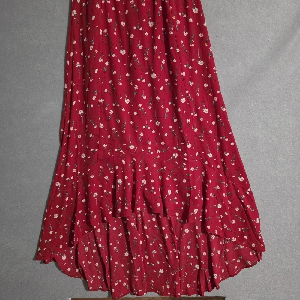 NWT If By Sea Anthropologie Red Floral Off The Shoulder Maxi Dress Size Medium - Picture 7 of 10